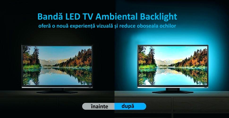 Banda Smart LED RGB 2 metri, lumina ambientala, TV, USB, Wi-Fi