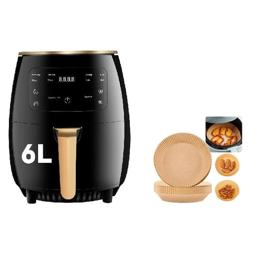 Air Fryer - Friteuza fara Ulei 6 Litri air fryer, Display Digital, 2400 W, Functie de Coacere + Set 50 hartii de Copt pentru Friteuza 16 cm