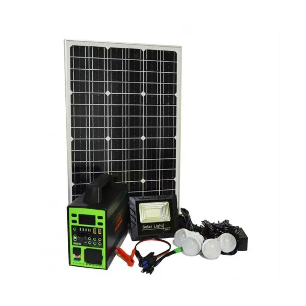 Sistem kit iluminare led cu panou solar 4 becuri + proiector 150W